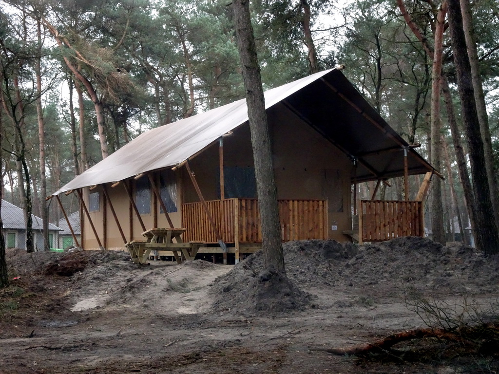 Holiday home of the Safari Resort at the Safaripark Beekse Bergen, under construction, viewed from the car during the Autosafari