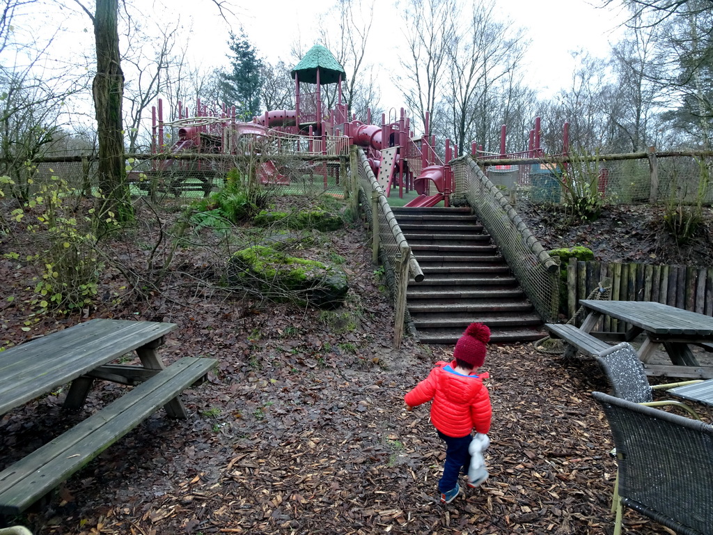 Max walking to the playground at the Safariplein square at the Safaripark Beekse Bergen, during the Winterdroom period