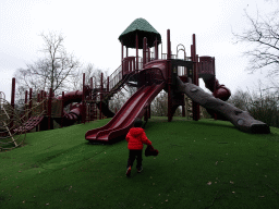 Max at the playground at the Safariplein square at the Safaripark Beekse Bergen, during the Winterdroom period