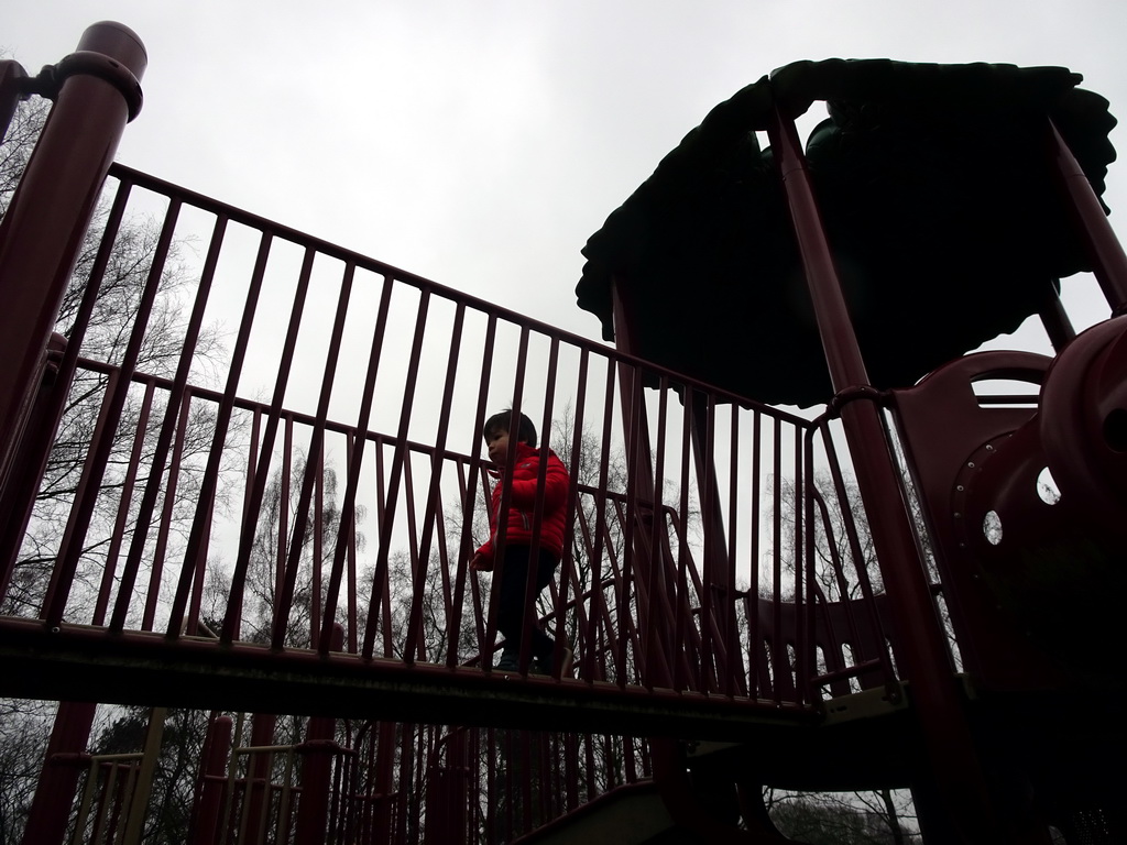 Max at the playground at the Safariplein square at the Safaripark Beekse Bergen, during the Winterdroom period