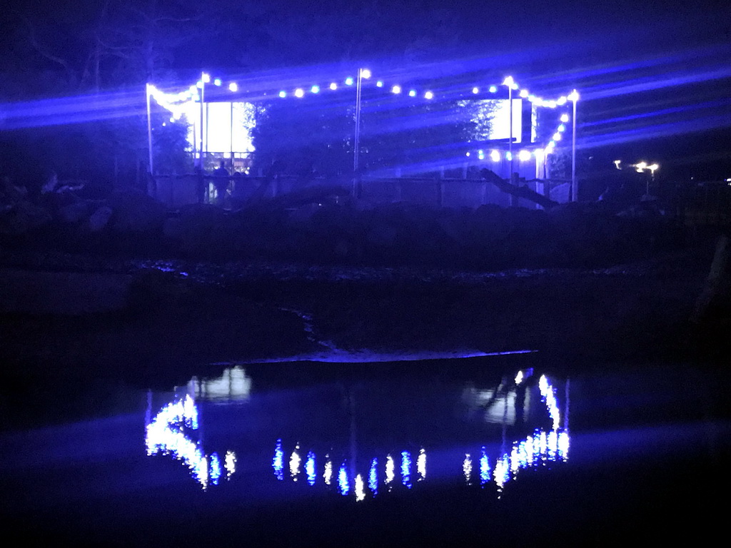 Front of the Hippopotamus and Crocodile enclosure at the Safaripark Beekse Bergen, during the Winterdroom period, by night