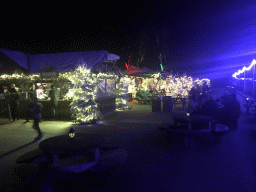 Tents with lights and decorations at the Kongoplein square at the Safaripark Beekse Bergen, during the Winterdroom period, by night