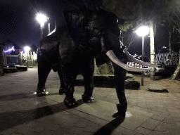 Elephant statue at the entrance to the Safaripark Beekse Bergen, by night