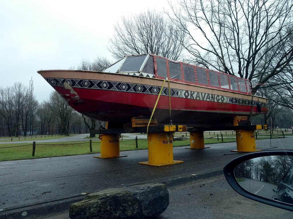 Boat near the entrance to the Safaripark Beekse Bergen, viewed from the car