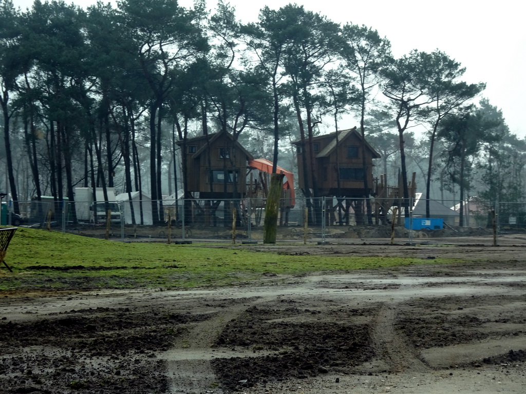 Holiday homes of the Safari Resort at the Safaripark Beekse Bergen, under construction, viewed from the car during the Autosafari