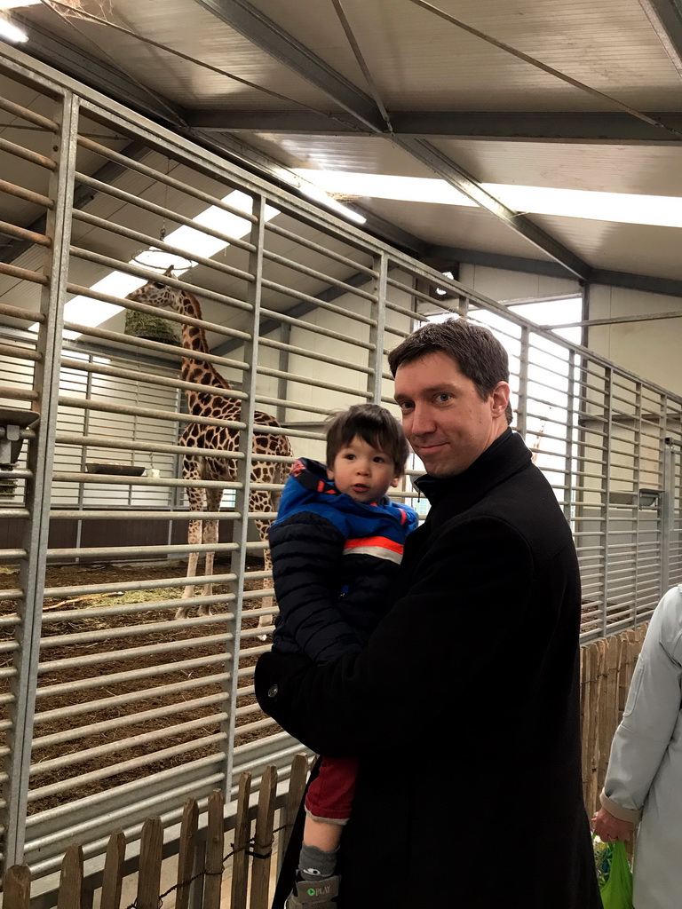 Tim and Max with a Rothschild`s Giraffe at the Safaripark Beekse Bergen