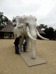 Max and his grandfather with an Elephant statue at the entrance to the Safaripark Beekse Bergen