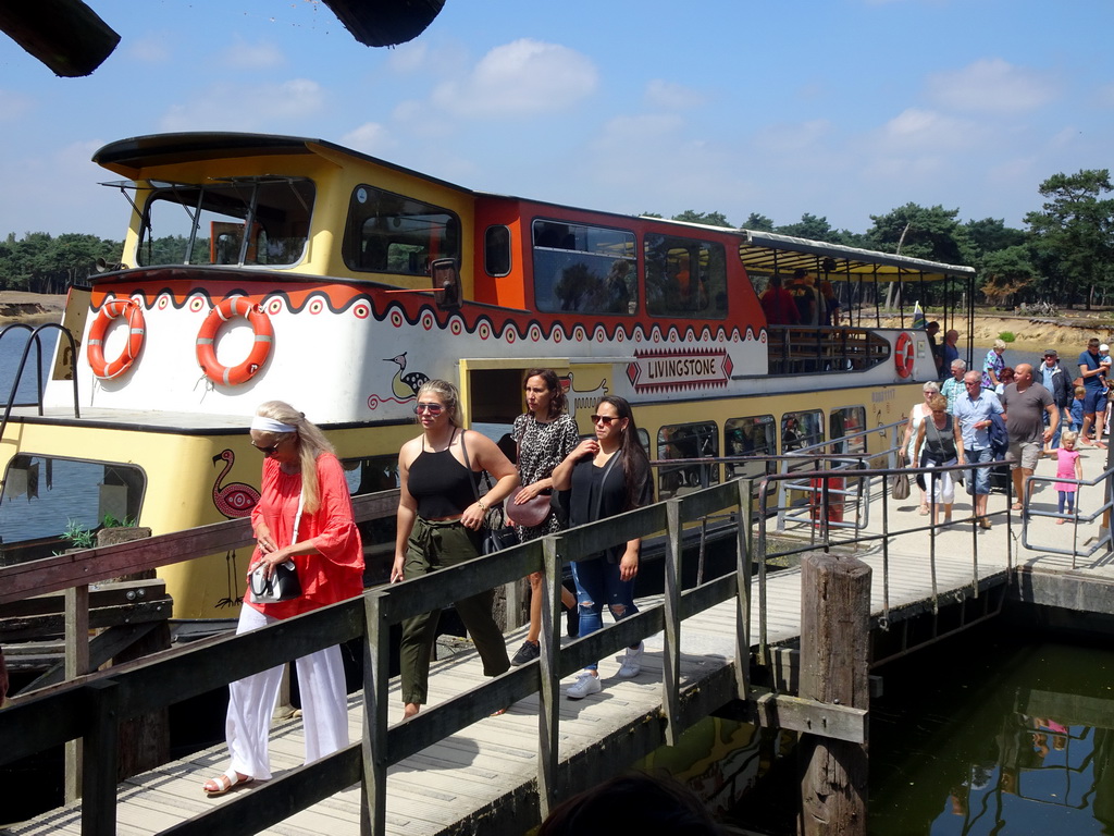 Safari boat leaving from the Kongoplein square at the Safaripark Beekse Bergen