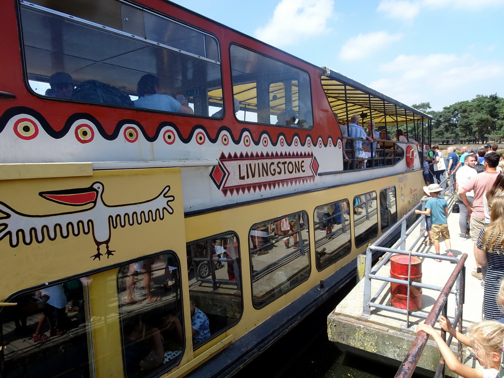 Safari boat leaving from the Kongoplein square at the Safaripark Beekse Bergen