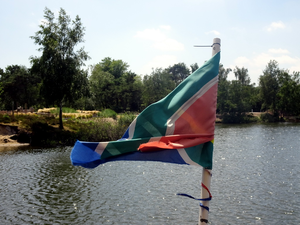 South-African flag at the back of the safari boat during the Boatsafari