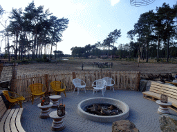 Terrace of Restaurant Moto at Karibu Town at the Safari Resort at the Safaripark Beekse Bergen, with a view on the Serengeti area with Grévy`s Zebras