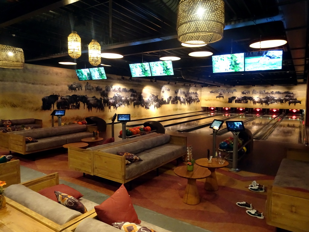 Interior of the Bowling Alley at the Pamoja Lounge at Karibu Town at the Safari Resort at the Safaripark Beekse Bergen