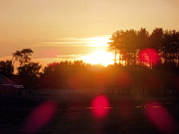 The Serengeti area at the Safari Resort at the Safaripark Beekse Bergen, viewed from the terrace of Restaurant Moto at Karibu Town, at sunset