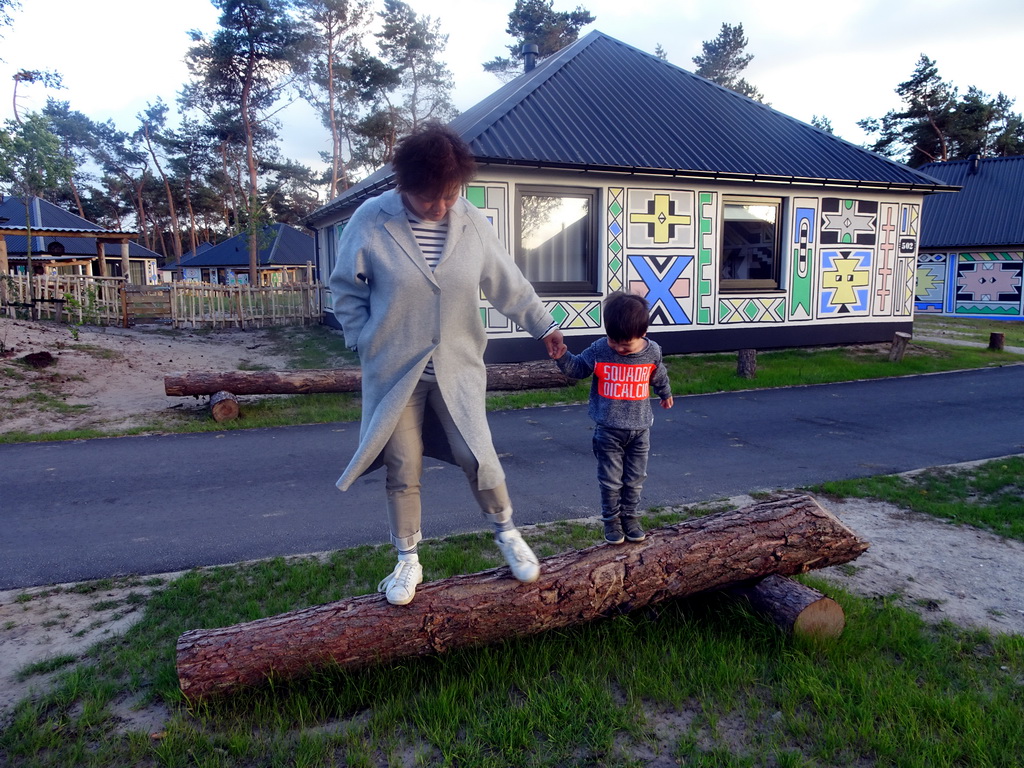 Miaomiao and Max on a tree trunk at the Safari Resort at the Safaripark Beekse Bergen