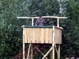 Zookeeper and Falcon at the Safaripark Beekse Bergen, during the Birds of Prey Safari