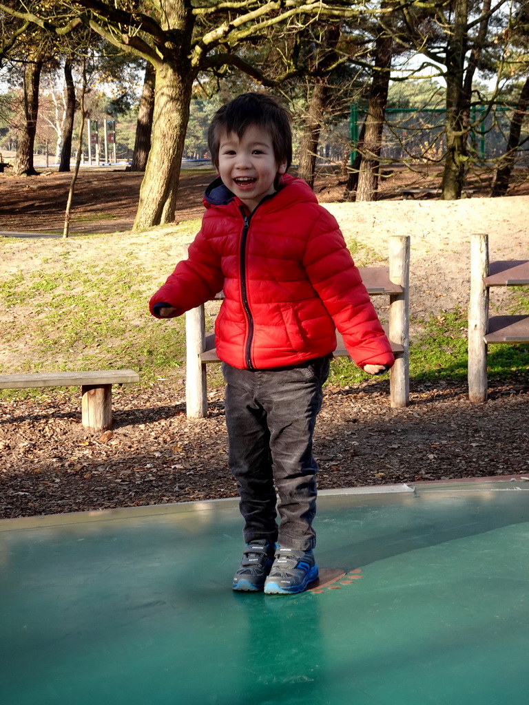 Max on the trampoline near the Kongo restaurant at the Safaripark Beekse Bergen