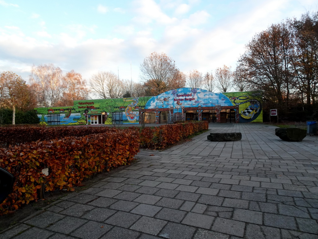 Front entrance of the Holiday Park Beekse Bergen and the Playland Beekse Bergen at the Beekse Bergen street, viewed from the car