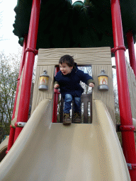 Max on the slide at the playground near the Hamadryas Baboons at the Safaripark Beekse Bergen