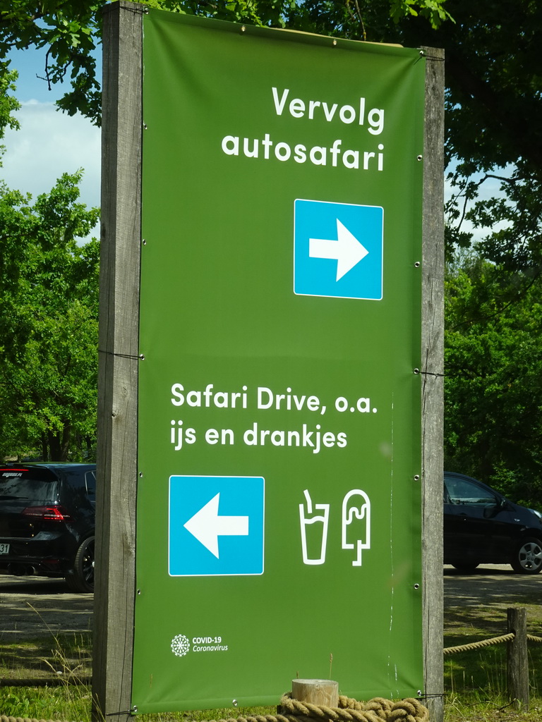 Sign at the parking lot near the Kongoplein square at the Safaripark Beekse Bergen, viewed from the car during the Autosafari