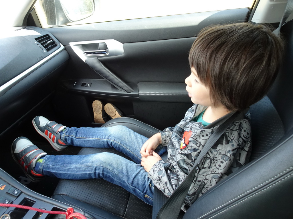 Max in the front of the car during the Autosafari at the Safaripark Beekse Bergen