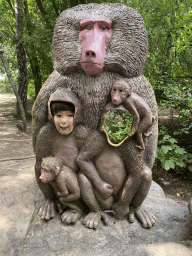 Max with a Baboon statue at the Safaripark Beekse Bergen