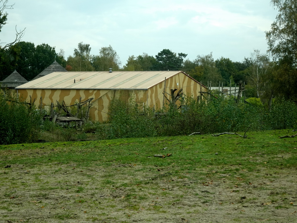 Chimpanzee building at the Safaripark Beekse Bergen, viewed from the car during the Autosafari