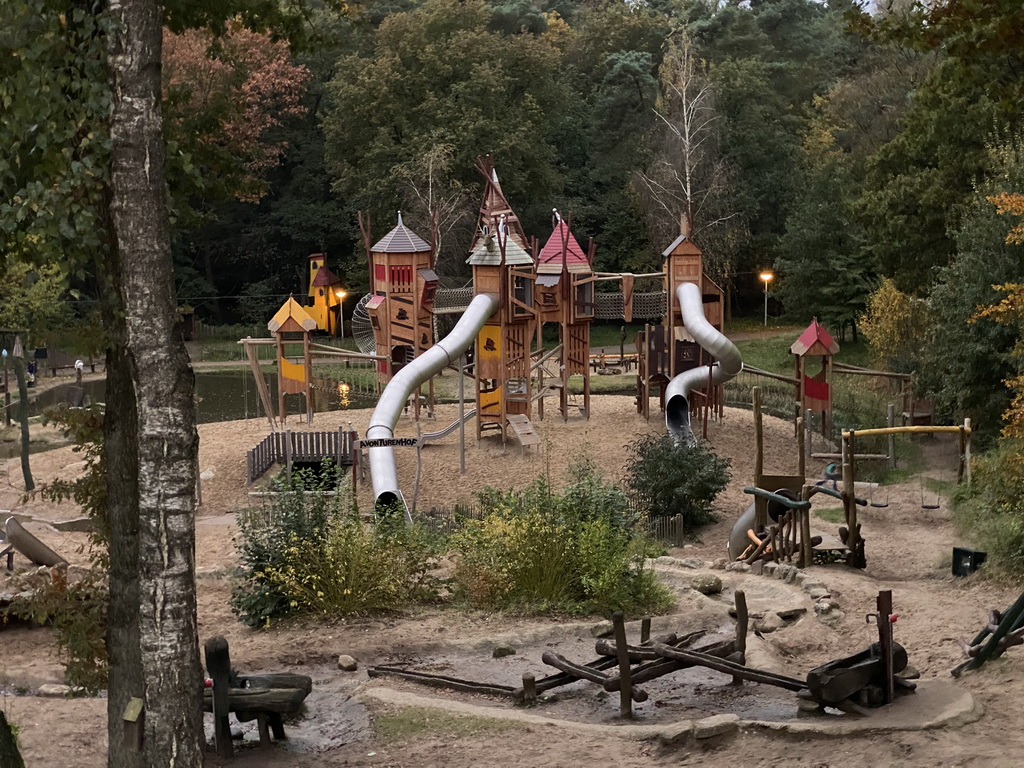 Main playground at the Landal Miggelenberg holiday park, viewed from the terrace of the Brasserie Miggelenberg restaurant