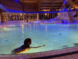 Max at the swimming pool at the Landal Miggelenberg holiday park, by night