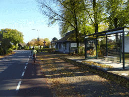 Miaomiao on her rental bike at the Krimweg road, viewed from Tim`s rental bike