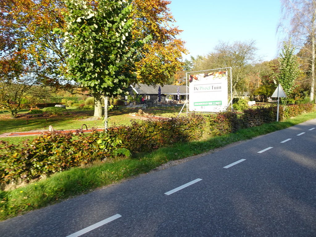 Front of the Proeftuin Hoenderloo restaurant at the Miggelenbergweg road, viewed from Tim`s rental bike