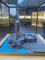 Scale model of the St. Hubertus Hunting Lodge at the upper floor of the Museonder museum, with explanation