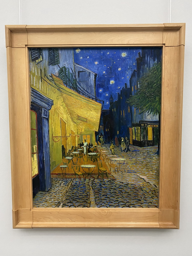 Painting `Terrace of a café at night (Place du Forum)` by Vincent van Gogh at the Van Gogh Gallery at the Kröller-Müller Museum