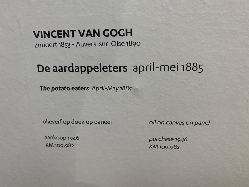 Explanation on the painting `The potato eaters` by Vincent van Gogh at the Van Gogh Gallery at the Kröller-Müller Museum