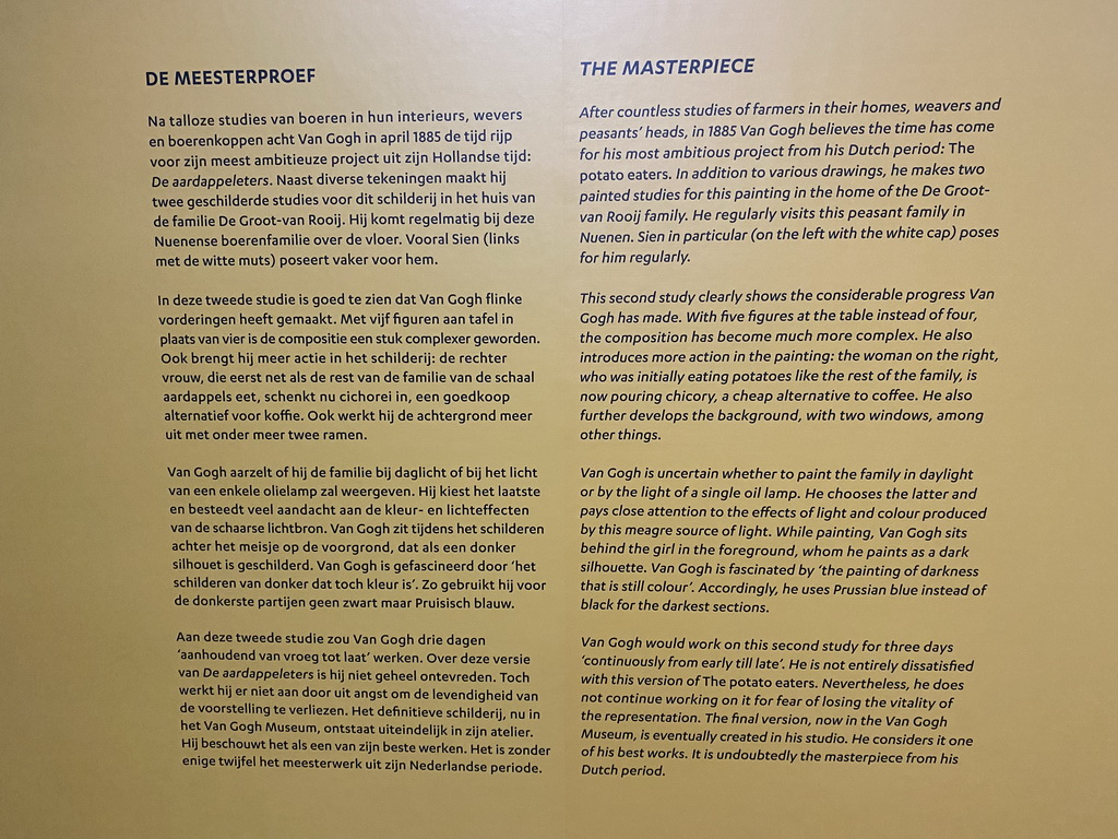 Information on the painting `The potato eaters` by Vincent van Gogh at the Van Gogh Gallery at the Kröller-Müller Museum