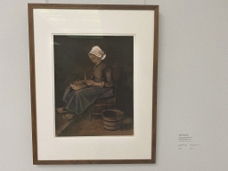Painting `Woman peeling potatoes` by Vincent van Gogh at the Van Gogh Gallery at the Kröller-Müller Museum, with explanation