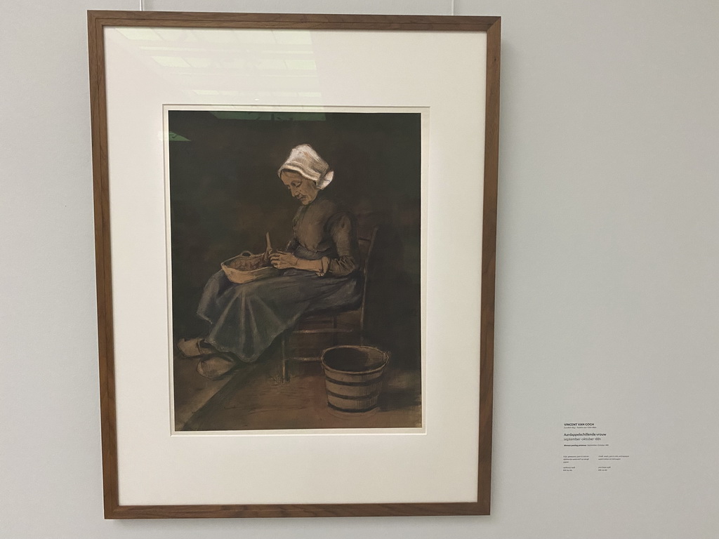 Painting `Woman peeling potatoes` by Vincent van Gogh at the Van Gogh Gallery at the Kröller-Müller Museum, with explanation