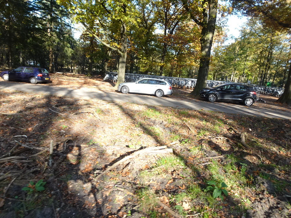 Bicycle parking lot at the northeast entrance to the Hoge Veluwe National Park, viewed from Tim`s rental bike