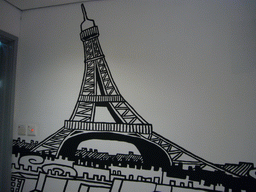 Drawing of the Eiffel Tower on a wall at the Graduate House of the Wang Gungwu Theatre of the University of Hong Kong