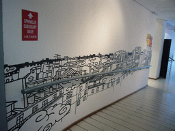 Drawing of a city skyline on a wall at the Graduate House of the Wang Gungwu Theatre of the University of Hong Kong