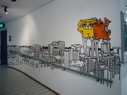 Drawing of a city skyline on a wall at the Graduate House of the Wang Gungwu Theatre of the University of Hong Kong