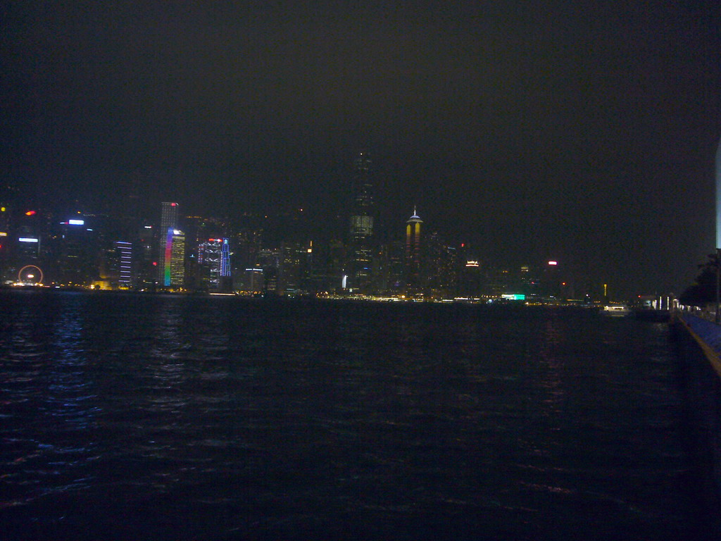 Victoria Harbour and the skyline of Hong Kong, viewed from Kowloon, by night