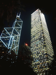 The Bank of China Tower and the Cheung Kong Centre, by night