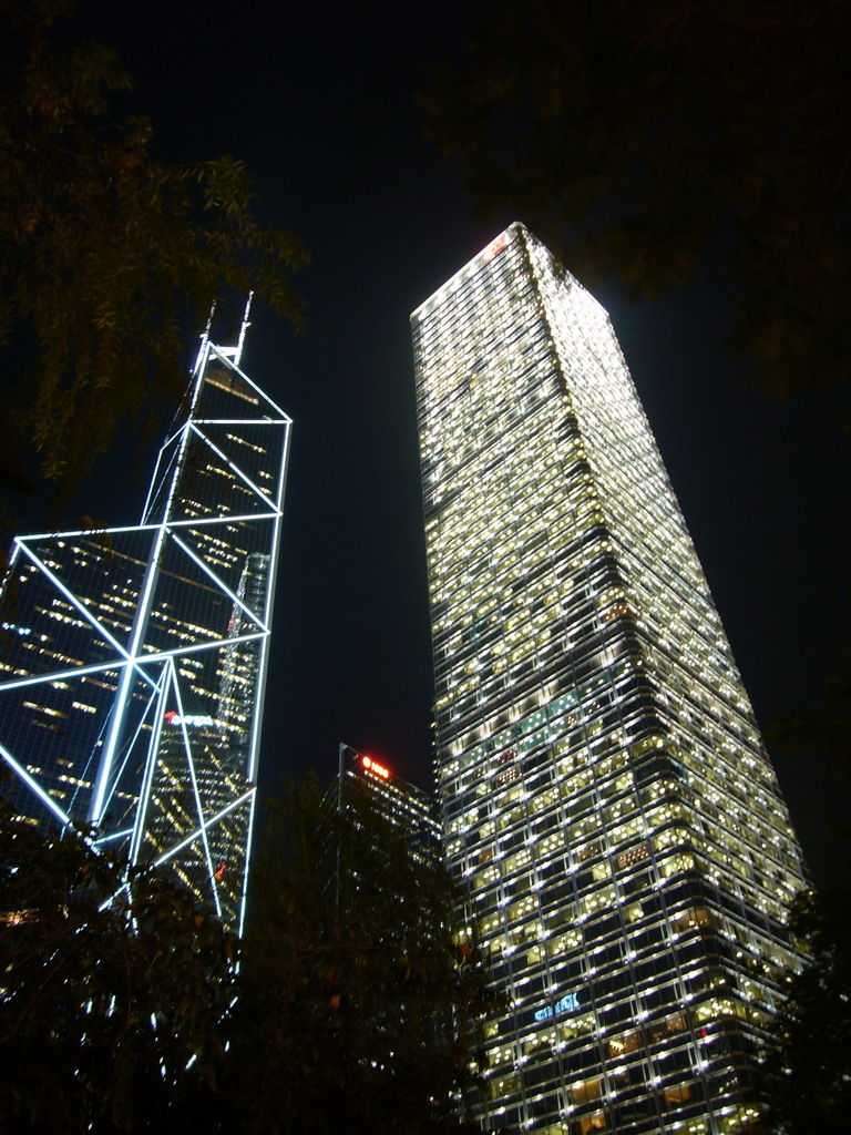 The Bank of China Tower and the Cheung Kong Centre, by night