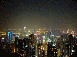 The Bank of China Tower, the Cheung Kong Centre, Two International Finance Centre, The Centre, other skyscrapers in the city center and Victoria Harbour, viewed from Victoria Peak, by night