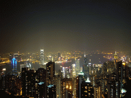 The Bank of China Tower, the Cheung Kong Centre, Two International Finance Centre, The Centre, other skyscrapers in the city center and Victoria Harbour, viewed from Victoria Peak, by night