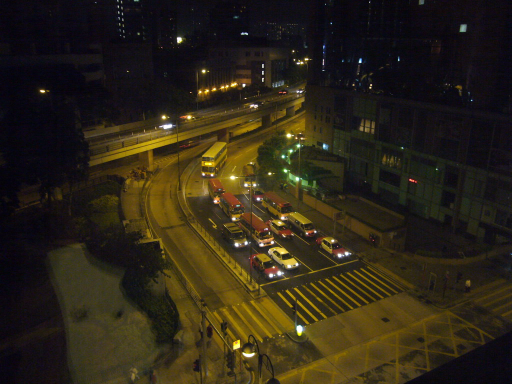 View from our room in a hotel in the Kowloon district, by night