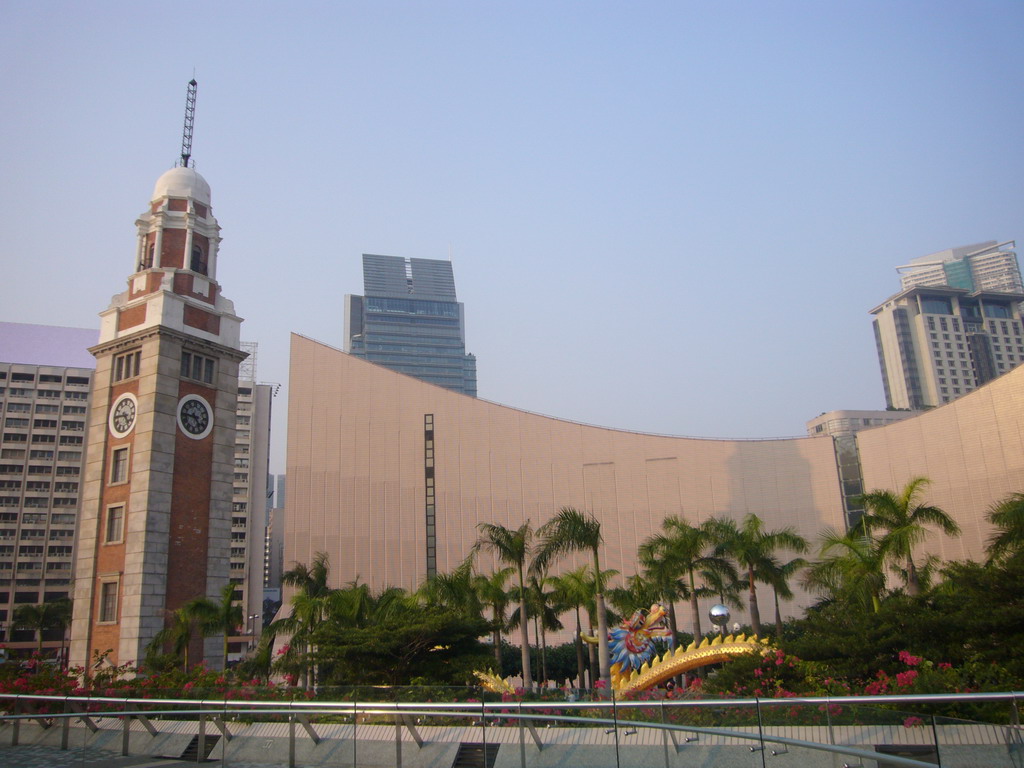 The Former Kowloon-Canton Railway Clock Tower and the Hong Kong Cultural Centre, viewed from the Kowloon Public Pier
