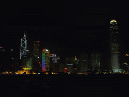 Victoria Harbour and the skyline of Hong Kong with the Bank of China Tower and the Two International Finance Centre, viewed from the Star Ferry from Kowloon to Hong Kong Island, by night