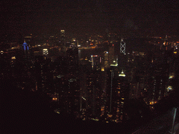 The skyline of Hong Kong and Kowloon with the Two International Finance Centre, the Bank of China Tower and the Central Plaza building, and Victoria Harbour, viewed from Victoria Peak, by night