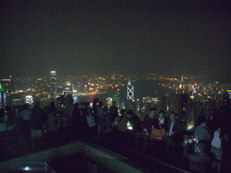 The skyline of Hong Kong and Kowloon with the Two International Finance Centre, the Bank of China Tower and the Central Plaza building, and Victoria Harbour, viewed from Victoria Peak, by night